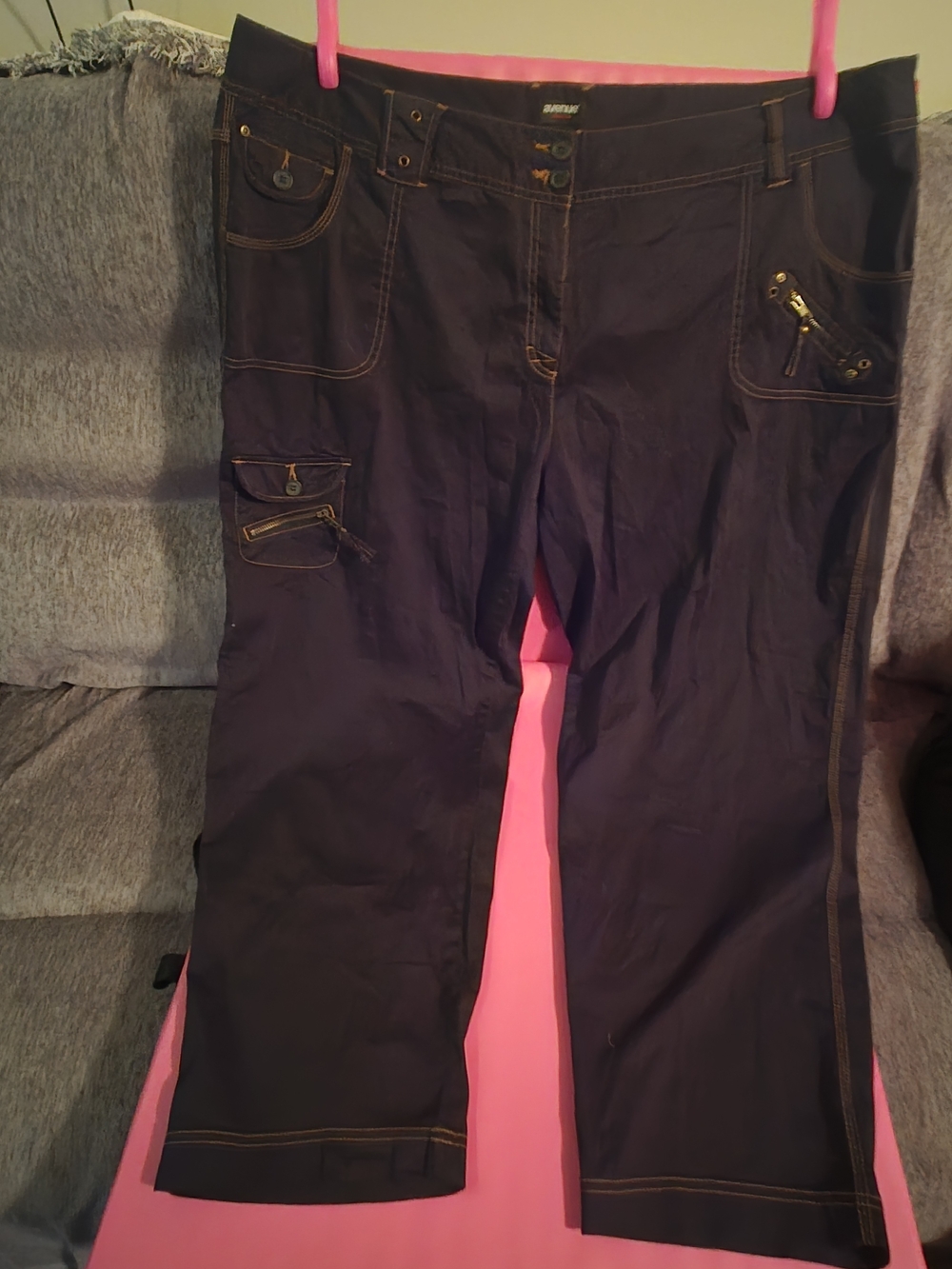 Avenue Women’s Black Cargo-Style Jeans with Contrast Stitching